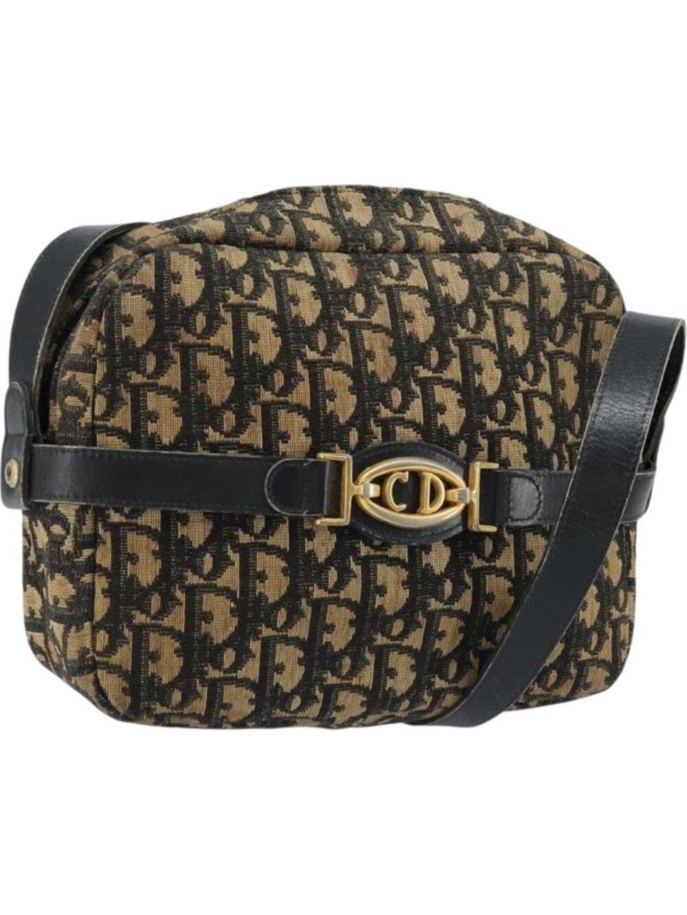 Christian Dior Trotter Canvas Shoulder Bag Navy Gold